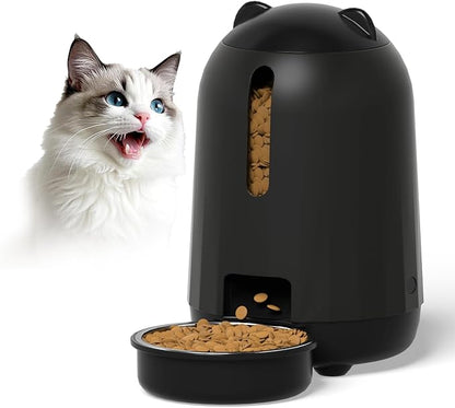 PAPIFEED Automatic Cat Feeder, No WiFi No App Timed Cat Food Dispenser, 6 Meals Programmable with LED Screen, Battery Powered Auto Cat Feeder for Cats & Small Dogs (Black)