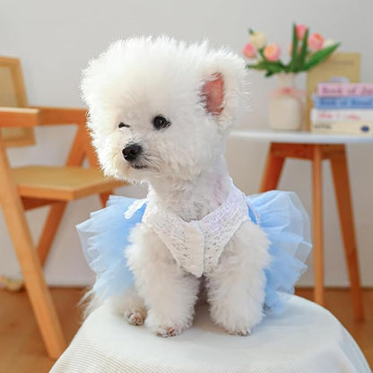 Fashion Sweet Puppy Dog Blingbling Princess Skirt Pet Dog Lace Cake Camisole Tutu Dress B-Light Blue S