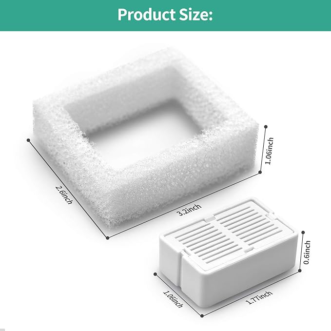 Cat Fountain Replacement Filters, 16 Carbon Filters with 4 Foam Filters, Compatible with Ceramic Cupcake and Wave Cat Fountain and 67oz/2L Stainless Steel Cat Water Fountain(20PACK)