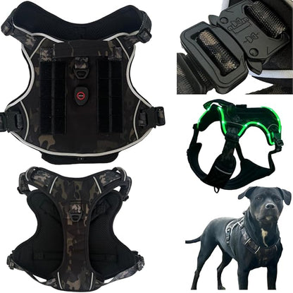 Ragnarok Multicam Black Tactical Dog Harness with LED Light, MOLLE Panels, Durable Luxury Vets, Service Dog Vest Small, Medium, XL, XXL Dogs