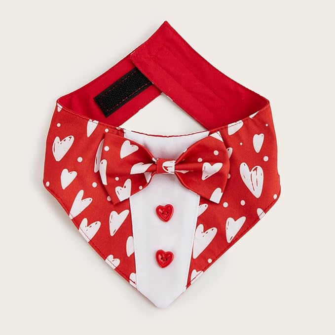 HDGDT Valentine Dog Tuxedo Bandana with Bow Tie, Adjustable Tuxedo Style Heart Pattern Pet Costume for Dogs, XS to XL