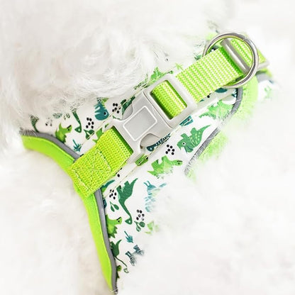 Step in Dog Harness and Leash Set, Flower Adjustable Easy Walk Puppy Harnesses, Soft Mesh Pet Vest Harness Small Size Dog Adjustable No Pull Dog Harness for Small Medium Dogs(Dinosaur1, S)