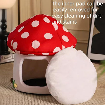 Mushroom Shape Cat House Cow Shape Cats Cave Bed Semi-Enclosed Cave-Style Warm Cat House Pet Nest for Cats Small Dogs