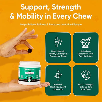 Hip and Joint Supplement for Dogs | MSM, Chondroitin & Glucosamine for Dogs | Supports Bone, Cartilage & Connective Tissue Health | Dog Joint Supplement | 60 Soft Chews180 g (6.35 oz) | MeadowCare