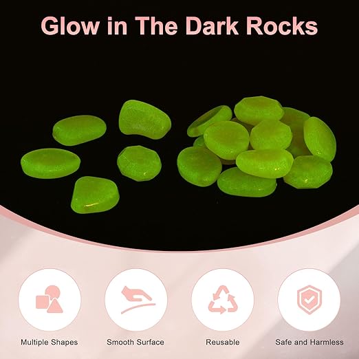 20-Pack Glow in The Dark Rocks, 1.77" Resin Outdoor Garden Decorations Luminous Pebbles Stones for Garden Plants/Aquarium/Backyard Path, Aquarium Gravel [Orange]