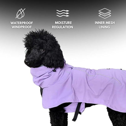 Spark Paws Dog Raincoat, Waterproof Windproof Rain Jacket, for Small Medium Large Extra Large Dogs, Reflective Breathable Full-Body Coverage Dry Suit - Purple - 3XL