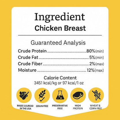 Chicken Jerky Dog Treats Made in USA | Chicken Dehydrated Breast | Training Treats | Human Grade, High Protein, Single Ingredient Dog Treats | Grain-Free, Hypoallergenic | All Breeds, 4 oz