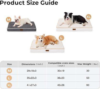 XL Dog Crate Bed for Extra Large Dogs - Waterproof Puppy Bed for 42 Inch Kennel with Removable Washable Corduroy Cover, Orthopedic Support with Egg Crate Foam Filling, Grey