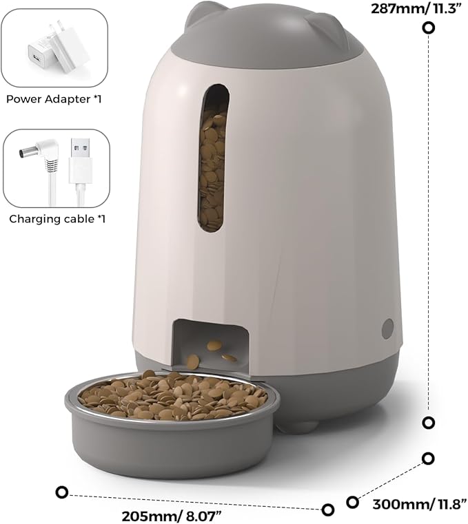 PAPIFEED Automatic Cat Feeder with App Control, 2.4G WiFi Auto Cat Food Dispenser, 3L Cat Feeder Automatic with Dual Power Supply, Easy-Clean Design for Cats & Small Dogs (Grey)