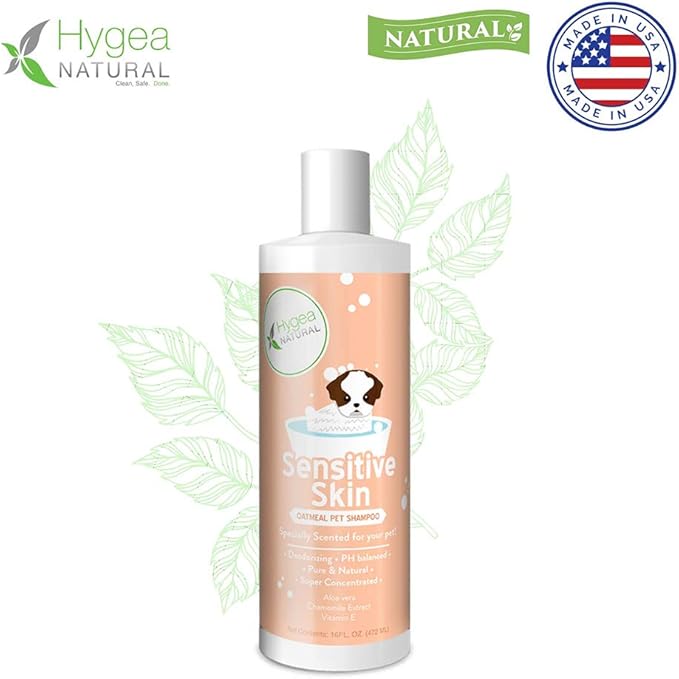 Hygea Natural Sensitive Skin Dog Shampoo - Nourishing Pet Shampoo for Dogs – Oatmeal Formula with Aloe and Vitamin E – Fragrance Free - Natural Ingredients, 16 oz