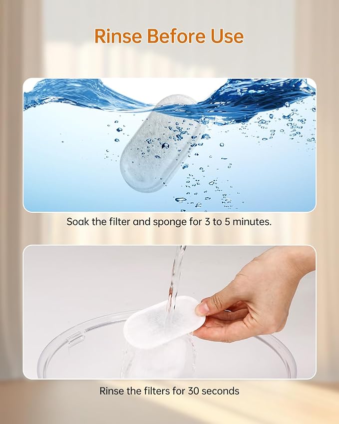 Cat Water Fountain Filter, Filters Replacement for 108Oz/3.2L&67Oz/2L&135Oz/4L Stainless Steel Pet Water Drinking Fountain, Dog Indoor Water Dispenser Fountain Carbon Filter, 12 Filters & 12 Sponges