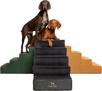 Noah & Paw Dog Stairs, Dog Ramp for Bed (20" Extra Wide) Pet Stairs for High Bed, Design to Fit Small and Large Breeds, Durable 5 Pet Steps for Couch (35 Foam Density) Leather Collection