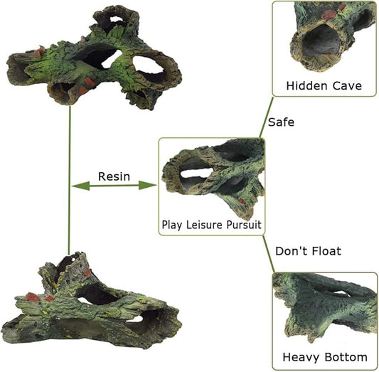Tfwadmx Decaying Trunk Aquarium Ornament, Betta Fish Hideout - Small Resin Aquarium Decoration Log with Holes & Caves