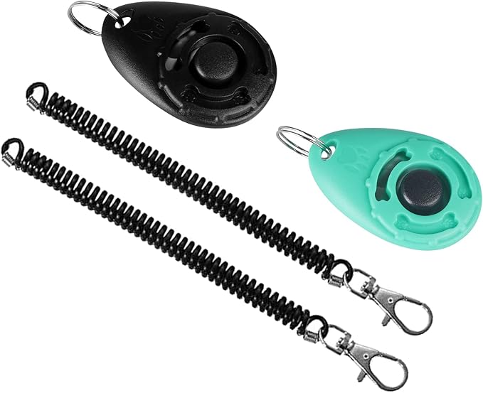 Diyife Dog Clicker for Training, 2 Pack Dog Training Clicker, Clicker Dog Training with Wrist Strap, Pet Training Clicker, Perfect for Dog Cat Puppies Behavioral Training (Black and Water Lake Blue)