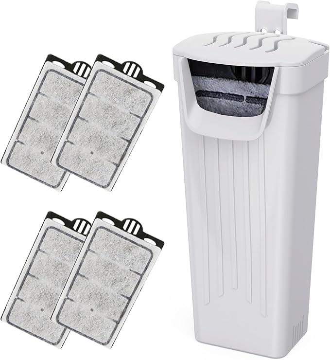 Aquarium Power Filter(3.5W), Turtle Tank Filter, Silent Low-Water Filter for Small Fish Tank, Reptile Tank Up to 15Gallon, with 4pcs Cartridges.(White)