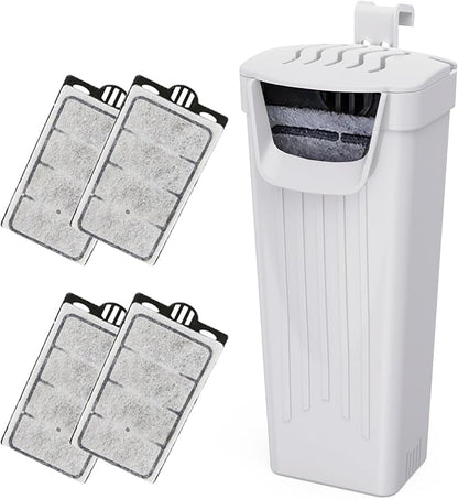 Aquarium Power Filter(3.5W), Turtle Tank Filter, Silent Low-Water Filter for Small Fish Tank, Reptile Tank Up to 15Gallon, with 4pcs Cartridges.(White)