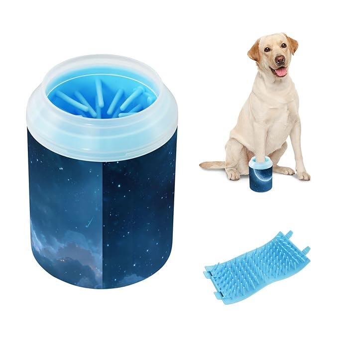 Dog Paw Cleaner Cups for Dogs Pets Foot Washer Paw Scrubber for Medium Small Dogs Cats Cleaning Cup Starry Sky Moon Blue
