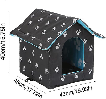 Outdoor Cat House, Cat Houses for Outdoor Cats, Weatherproof Warm and Insulated Cat House with Transparent Curtain Pet House, Stray Cats Shelter (Black, Large-Houses)