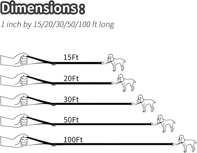 HIKISS Long Dog Leash Obedience Recall Training Agility Lead with Thickening Material for Large Dog - 15ft 20ft 30ft 50ft 100ft Training Leash (Black 50ft)