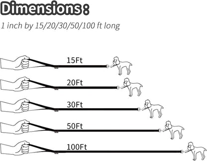 HIKISS Long Dog Leash Obedience Recall Training Agility Lead with Thickening Material for Large Dog - 15ft 20ft 30ft 50ft 100ft Training Leash (Black 50ft)