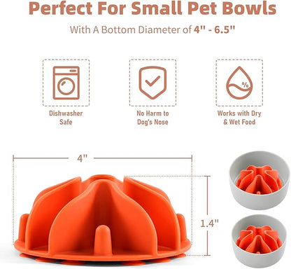 Jaoul Slow Feeder Dog Bowls Insert, Puzzle Slow Feeder Insert with 21 Octopus Suction Cups for Small Breed Dog Food Bowls (4 inch, Orange)