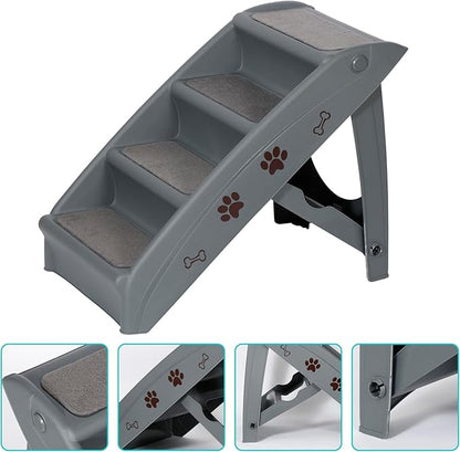 ZENY Folding Dog Stairs, Portable Indoor/Outdoor Pet Steps for Bed, Couch & Car, Pet Staris for Small Pet Dog/Cat, Grey