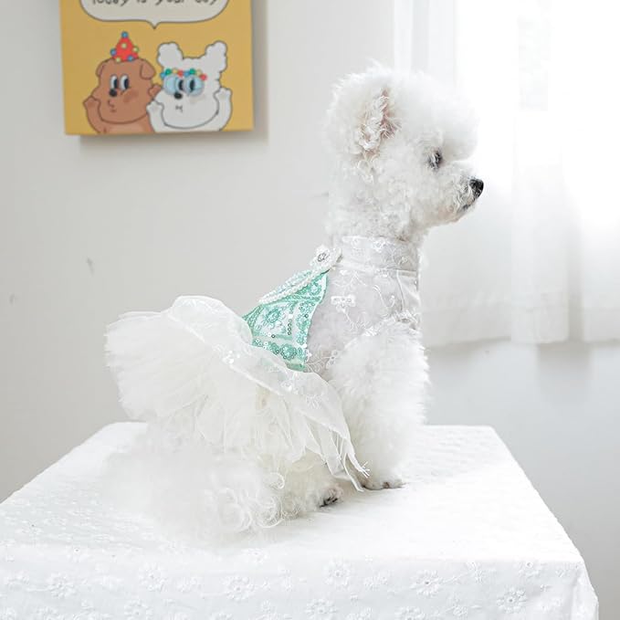 Fashion Sweet Puppy Dog Blingbling Princess Skirt Pet Dog Lace Cake Camisole Tutu Dress C-Green XS