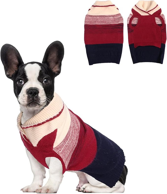 French Bulldog Small Soft Knitted Dog Sweater Puppy Pullover Frenchie Pug English Boston Terrier Bully Pitbull Sweatshirt Clothing Cold Weather Winter Coats(Red,Small)