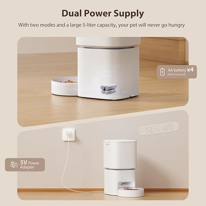 DUDUPET Automatic Cat Feeder with WiFi-5Ghz, APP Control Timed Cat Dry Food Dispenser with Remote Feeding, 5L Auto Pet Feeder up to 10 Meals 1-15 Portion Control Per Day, Auto Dog Feeders for Cats Dog