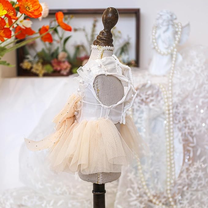 Fashion Sweet Puppy Dog Blingbling Princess Skirt Pet Dog Lace Cake Camisole Tutu Dress E-Champagne M