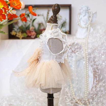 Fashion Sweet Puppy Dog Blingbling Princess Skirt Pet Dog Lace Cake Camisole Tutu Dress E-Champagne M
