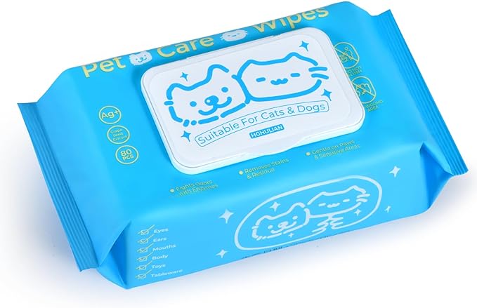 Dog Wipes and Cat Wipes Unscented with Enzymes to Eliminate Odors Paw Wipes for Muddy Feet Tear Stain Wipes for Eye Gunk Gentle Hypoallergenic for Sensitive Skin 80 Count