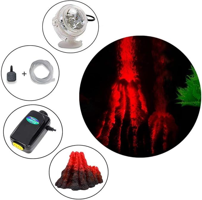 S-Lifeeling Tank Decoration Volcano Ornament Lava Explosion Look Aquarium Decorations with Multi-Color LED Spotlight for Fish Tank (L)