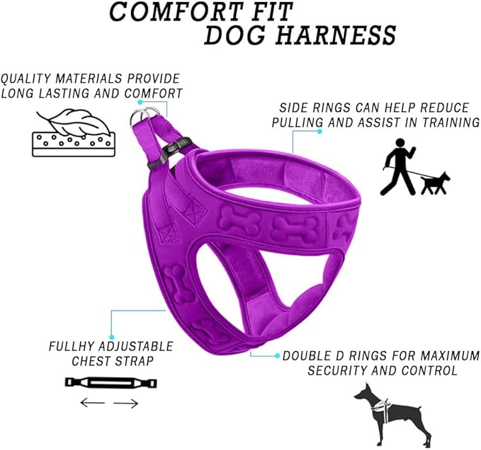 Comfort fit Step-in Dog & Puppy Harness - Comfortable All Weather Dog Vest Harness: Adjustable, Soft Padded, Easy to Put-on for Small, Medium-Sized Dogs (Velvet Plush)