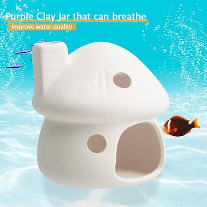 ZYHW Aquarium Decor Ceramic Mushroom House Ornament Fish Tank Landscape Decoration Pottery Hide Cave Habitat Hut Small Shrimp for Goldfishes to Rest Breed Hiding (White)