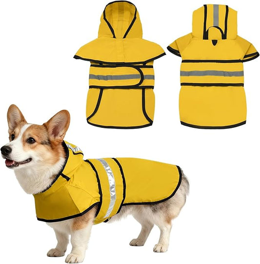 Dog Raincoat, Dog Rain Jacket Waterproof Jacket Reflective Adjustable Hooded Pet Rain Coat with Leash Hole, (Yellow, XS), Intended for Large Medium Small Puppies