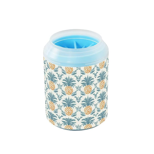 Dog Paw Cleaner Cups for Dogs Pets Foot Washer Paw Scrubber for Medium Small Cats Dogs Cleaning Cup Seamless Pineapples Blue Leaves