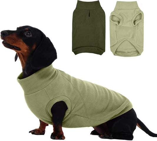 ‌IECOii 2 Pack Dog Sweaters for Dachshunds Boy Girl - Stretchy & Cozy & Thermal, Winter & Fall Dogs Fleece Sweater, Soft Pet Coats for Indoor & Outdoor(Size L, Light Green & Army Green)