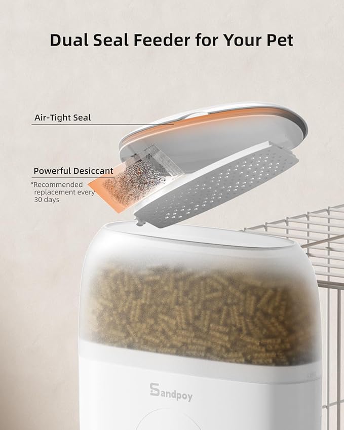 Sandpoy Hanging Automatic Rabbit Feeder with 1080P Camera, 62oz Storage, Multiple Pet Cage Compatibility, Customized Feeding Schedule- Perfect for Ferrets, Cats, Guinea Pigs, Chinchilla and Hedgehog