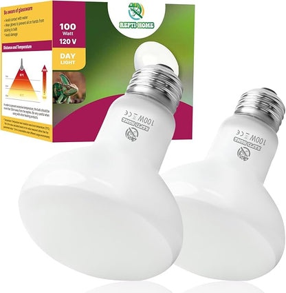 REPTI HOME Reptile Heat Lamp Bulbs, Simulate Natural Sunlight Heat Light Bulb, 2 Pack 100W Amphibian Terrarium Basking Spot Lamp for Reptile, Bearded Dragon, Lizard, Turtle, Snake