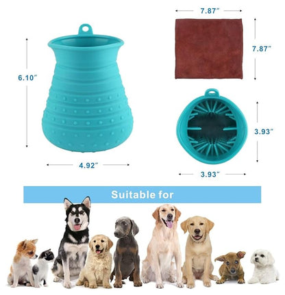 Idepet Dog Paw Cleaner Cup with Towel Pet Foot Washer Protable Dog Cleaning Brush for Puppy Cats Massage Grooming Dirty Claws(Blue)