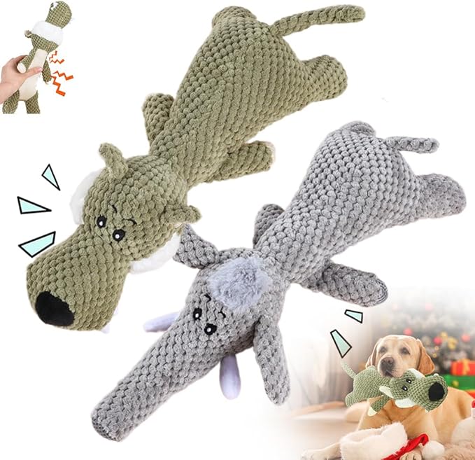 2026 New Dog Toys,Indestructible Plush Dogs Toy for Aggressive Chewers,Squeaky Durable Chew Toy for Indoor Pups Teething, Stuffed Toys for Small Medium Large Dogs (A-Grey+Green)