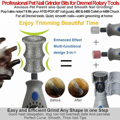 Fit Dremel Dog Nail Grinder Attachment - Diamond Bits & Replacement Heads for 7350-PET/7760-PGK, Refills Tips for Thick Nails Grooming, Safe Grinding Pets 5-150 lbs