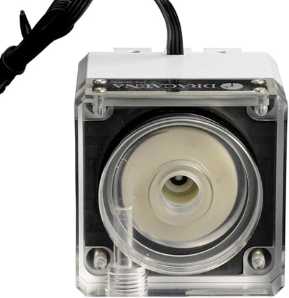 dracaena.io High Flow 650L/H PC Water Pump Combo with Colorful LED and 65ml 50mm (1.9in) Reservoir – 12W, 0.7A, 65mm x 65mm x 115mm (2.6 x 2.6 x 4.5in), White