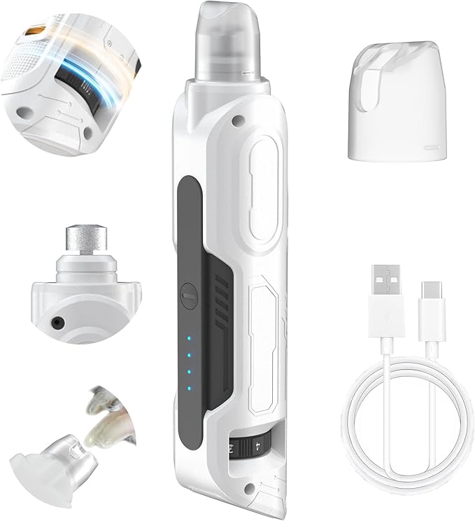 PAPIFEED High Torque Dog Nail Grinder Quiet - 6-Speed Adjustable Dog Nail Trimmers with 2 LED Lights & Dust-Proof Cover, Powerful Motor for Large/Medium/Small Dogs & Cats, Rechargeable - White