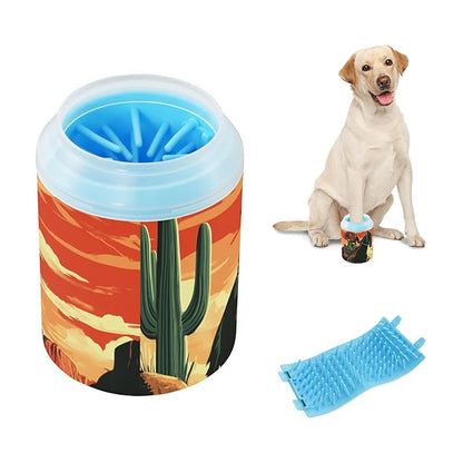 Dog Paw Cleaner Cups for Dogs Pets Foot Washer Paw Scrubber for Medium Small Dogs Cats Cleaning Cup Orange Sky Cowboy Cactus