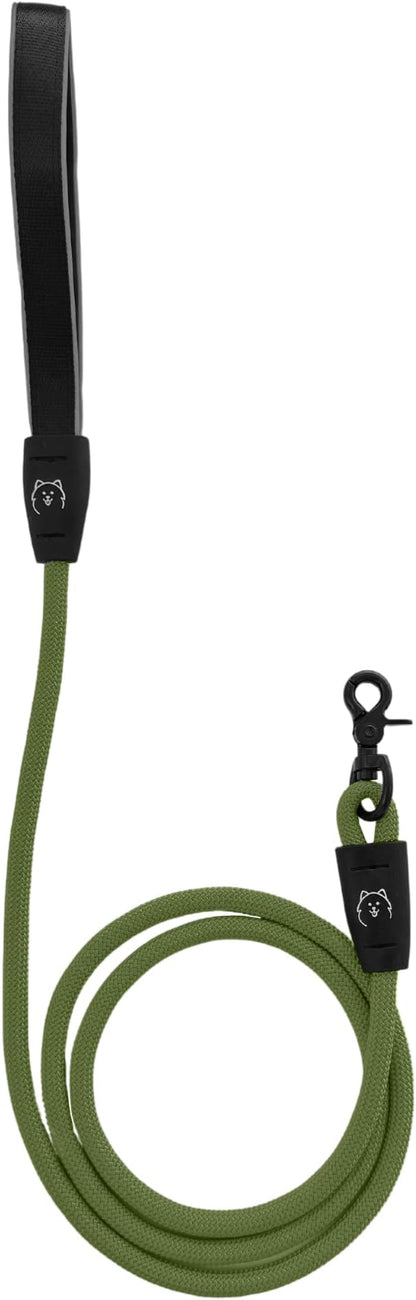 ShawnCo Basecamp Rope Dog Leash- Premium, Durable Pet Leash with Soft Neoprene Padded, Reflective Handle for Small, Medium and Large Dogs (Olive Green, 5 Feet)