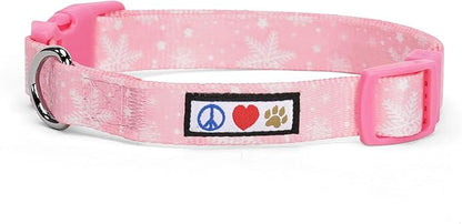 Pawtitas Soft Adjustable Puppy Collar Leash Harness Sold Separately Personalized Customizable Dog Collar Embroidered Customize Pet Name Phone Number Christmas Dog Collar Medium Pink Snowflakes