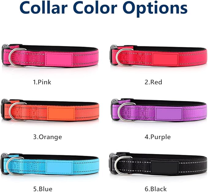 Personalized Dog Collars Custom with Pet Name and Phone Number, Soft Neoprene Padded Reflective Nylon Collar, 4 Adjustable Sizes - for Boy, Girl Dogs