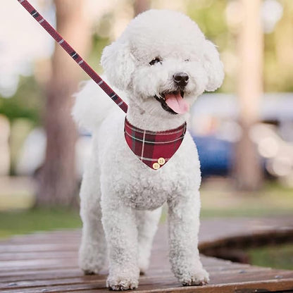 KOOLTAIL Small Dog Collar and Leash Set with Bowtie and Bells - Puppy Collar and Leash for Female with Classic Plaid Matching Pattern, Soft Leather Tangle Free Leashes for Small Dogs Boys Girls, Red